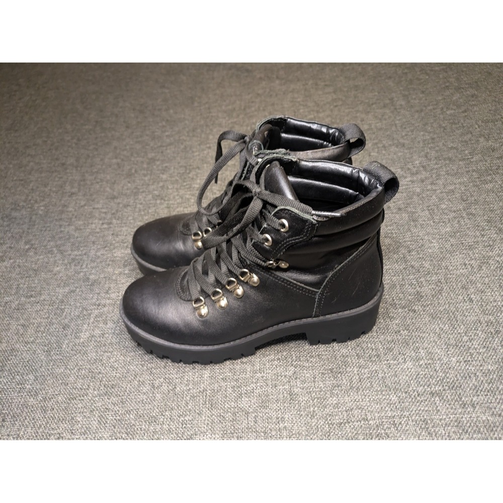 Steve Madden Women's Black Leather 6.5 Lace Up Biker Punk Grunge Ankle‎ Boots